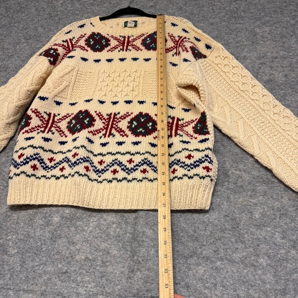 Vintage Womens Fair Isle Knit Sweater Cream Handknit Shetland Wool Size L - Picture 6 of 9